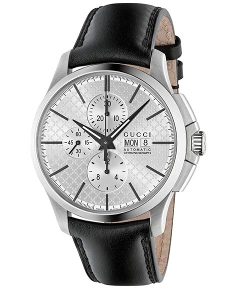 gucci mens swiss automatic chronograph g-timeless black leather strap watch|Gucci watch automatic chronograph.